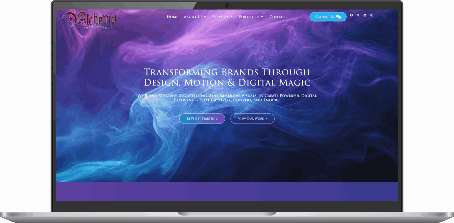 Alchemy Imageworks website homepage on laptop screen